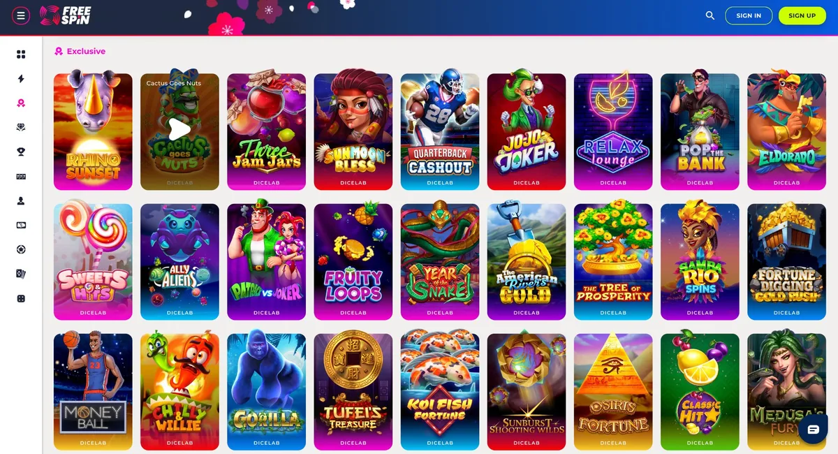 Free Spin Casino exclusive DiceLab slots for Florida players including Gorilla