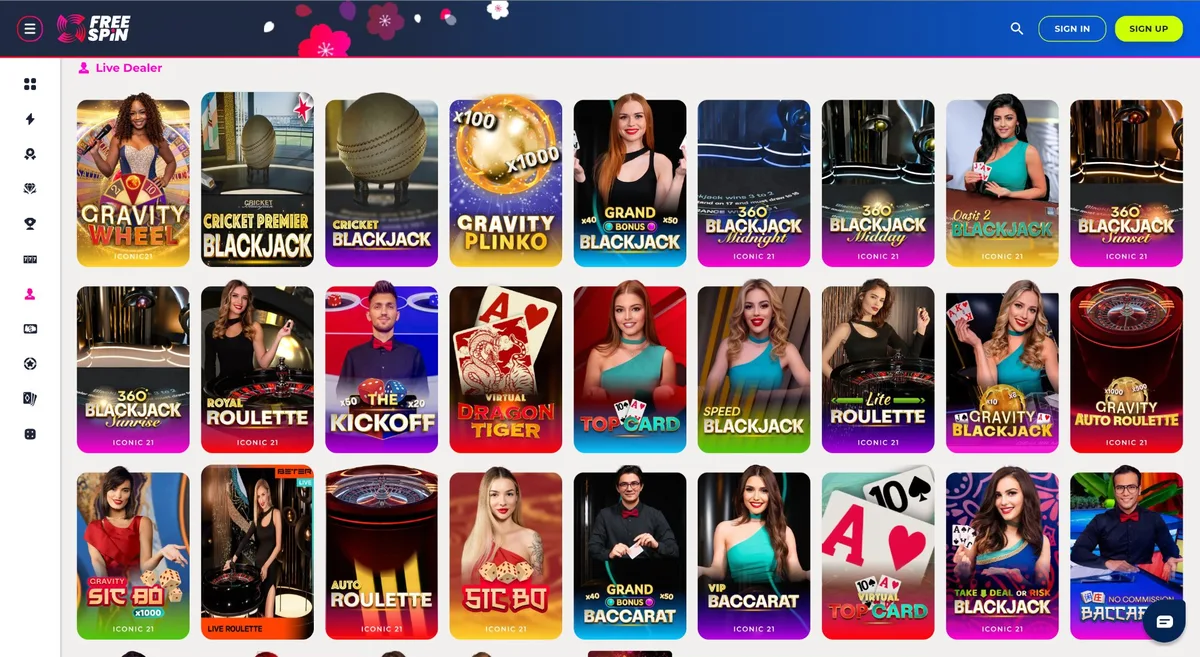 Free Spin Casino live dealer games for Florida players — Blackjack, Roulette, Baccarat