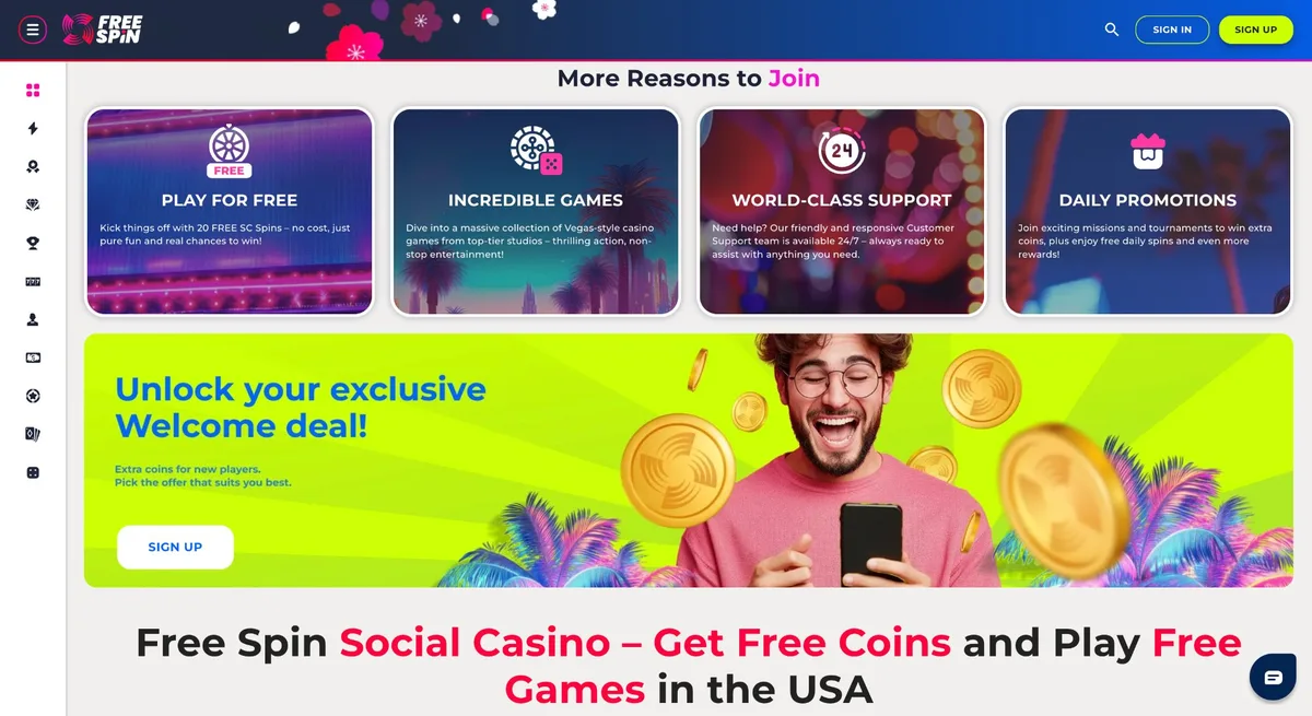 Free Spin Casino Florida features — free sweepstakes casino platform for Florida players